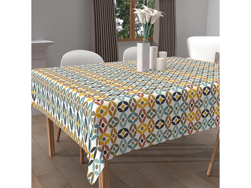 Mantel cuadrado estampado antimanchas 180x180 cm OURANOS, por Soleil d'Ocre