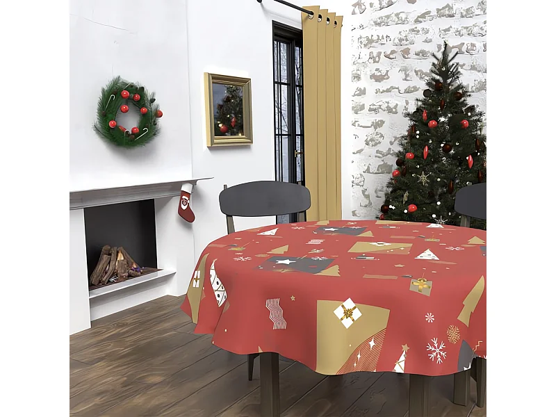 Mantel redondo antimanchas diámetro 180 cm FIR rojo, de Soleil d'Ocre