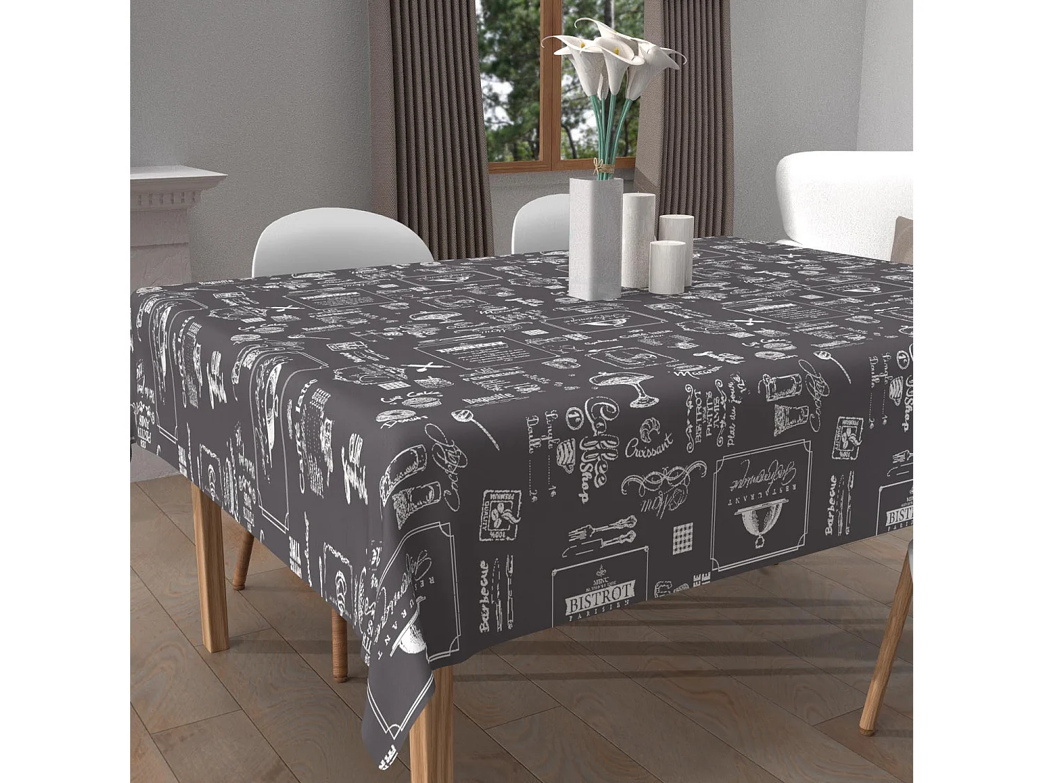 Mantel cuadrado estampado antimanchas 180x180 cm COFFEE, de Soleil d'Ocre