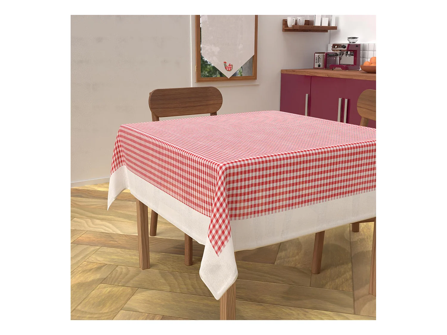 Nappe carrée anti-tâches en coton 140x140 cm VICHY, par Soleil d'Ocre