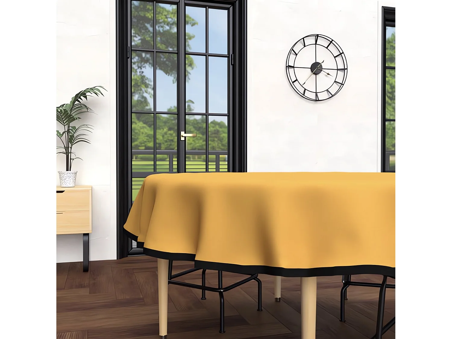 Mantel redondo antimanchas en microfibra lavada diámetro 180 cm mostaza BOHEME, de Soleil d'Ocre