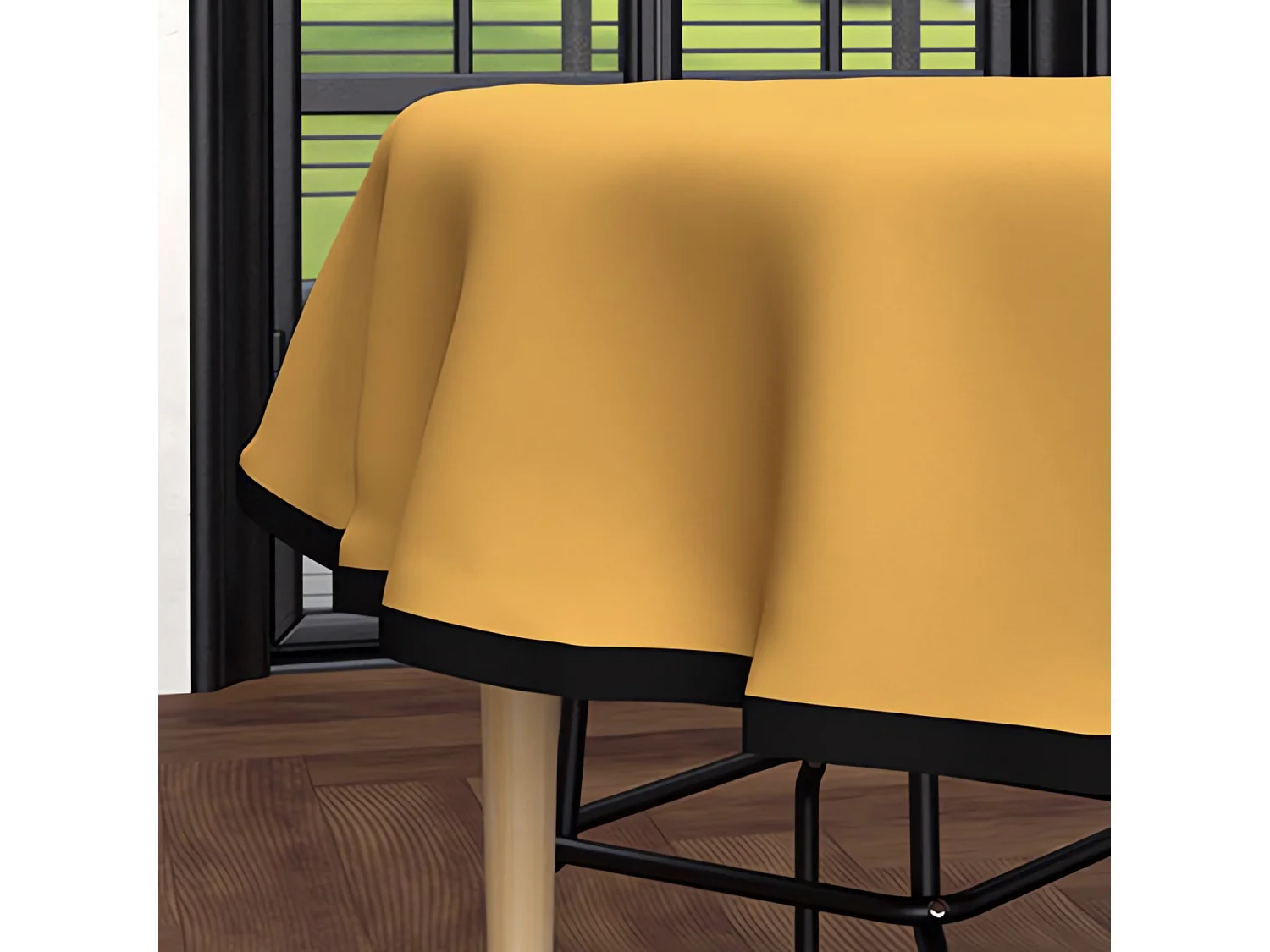 Mantel redondo antimanchas en microfibra lavada diámetro 180 cm mostaza BOHEME, de Soleil d'Ocre