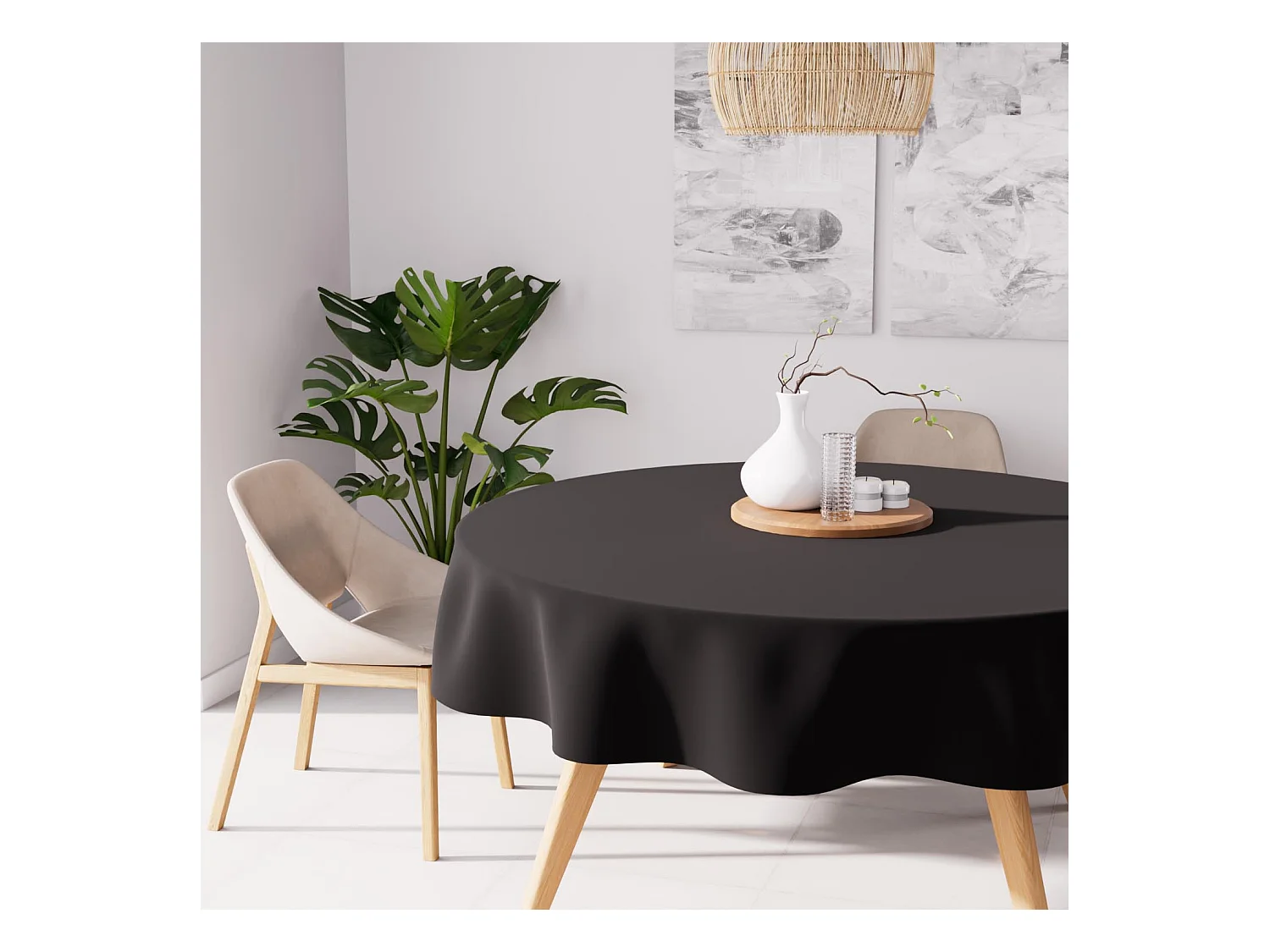Nappe anti-tâches ronde 180 cm ALIX noir, par Soleil d'Ocre