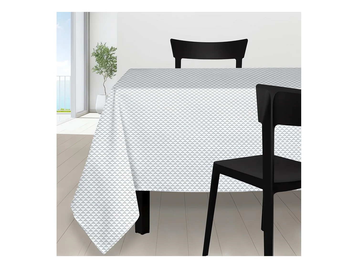 Nappe anti-tâches 180x180 cm PALMIER gris, par Soleil d'ocre