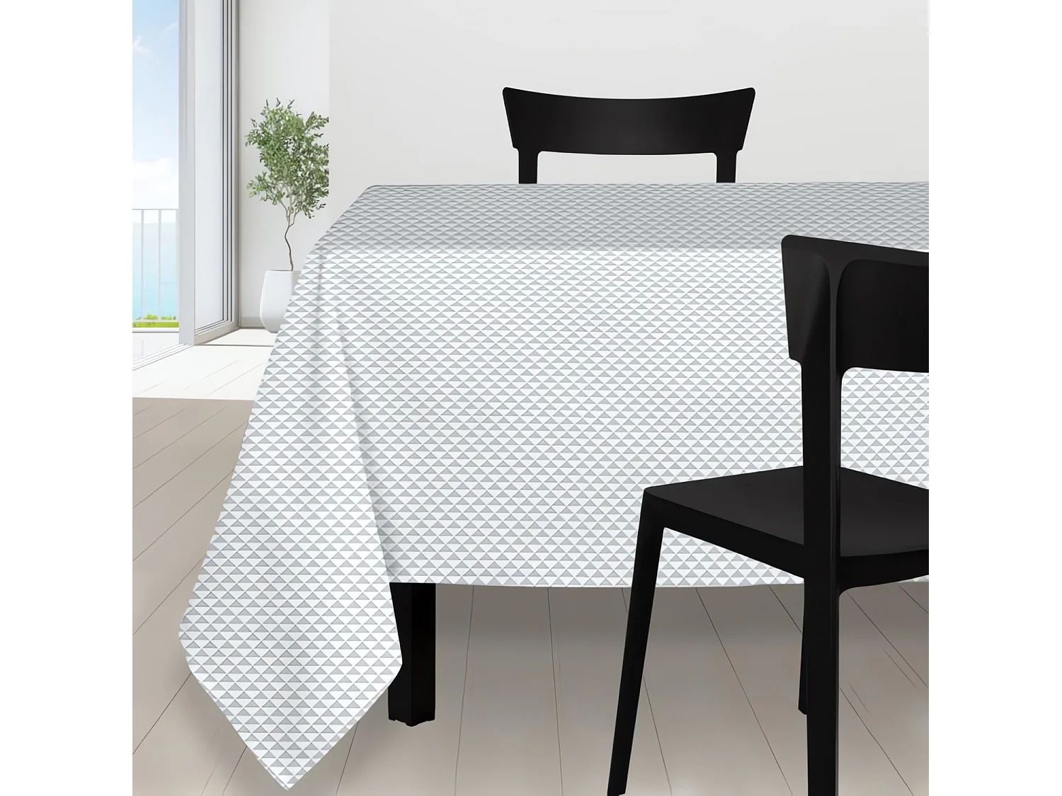 Nappe anti-tâches 180x180 cm PALMIER gris, par Soleil d'ocre