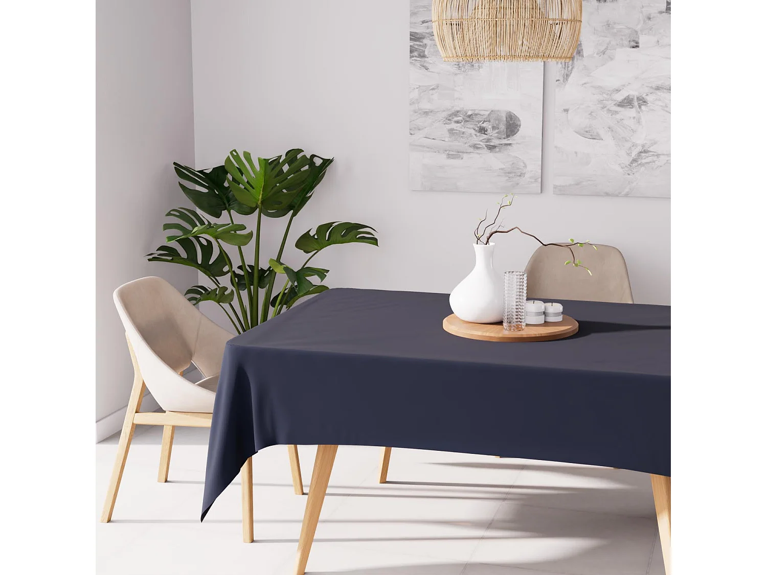 Nappe anti-tâches rectangle 140x240 cm ALIX bleu jean, par Soleil d'Ocre