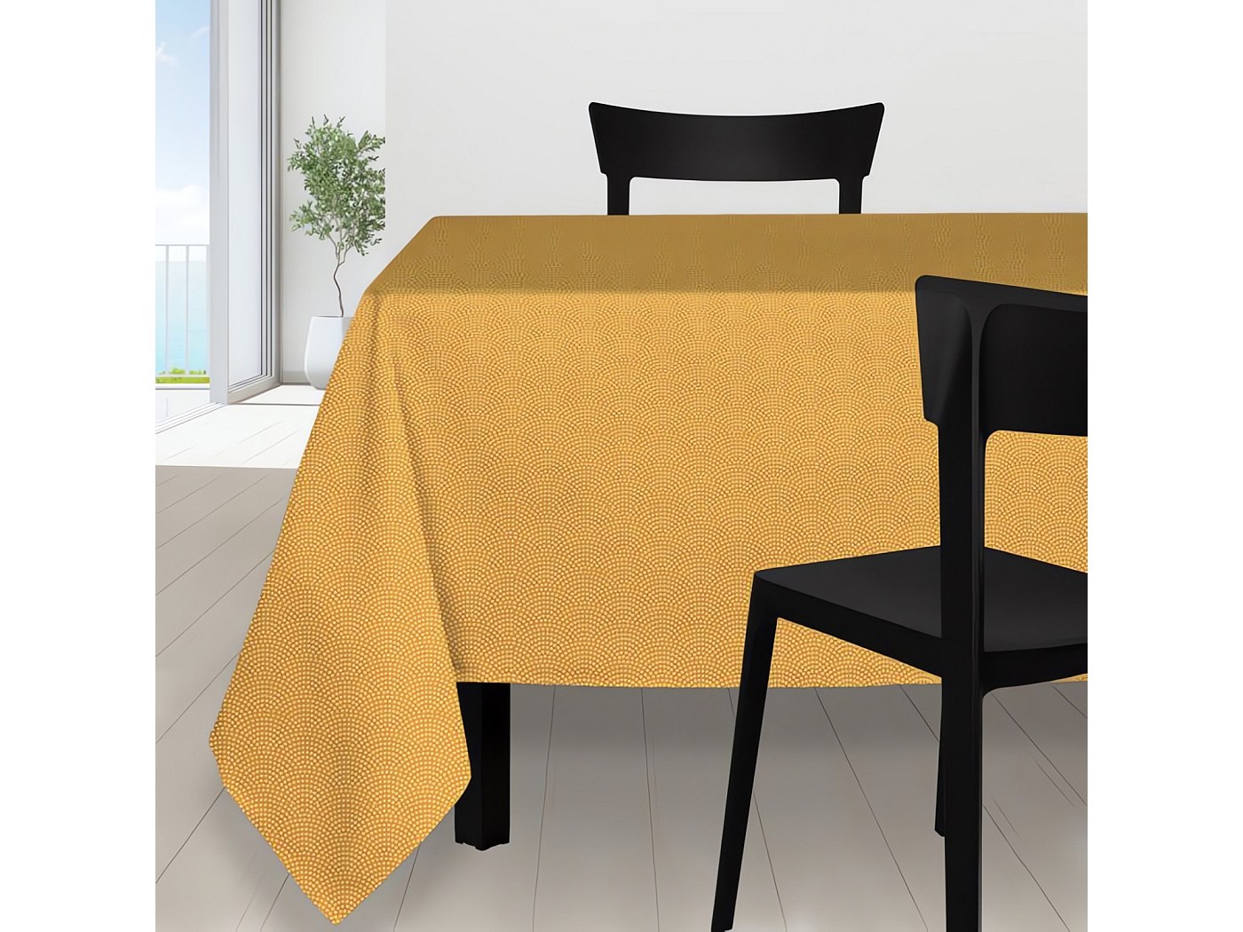 Nappe Imprimée Anti-Tâches Rectangle 140x300 Cm OURANOS - Soleil D'Ocre, Waterproof Et Facile D'Entretien