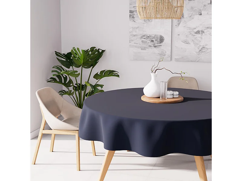 Nappe anti-tâches ronde 180 cm ALIX bleu jean, par Soleil d'Ocre