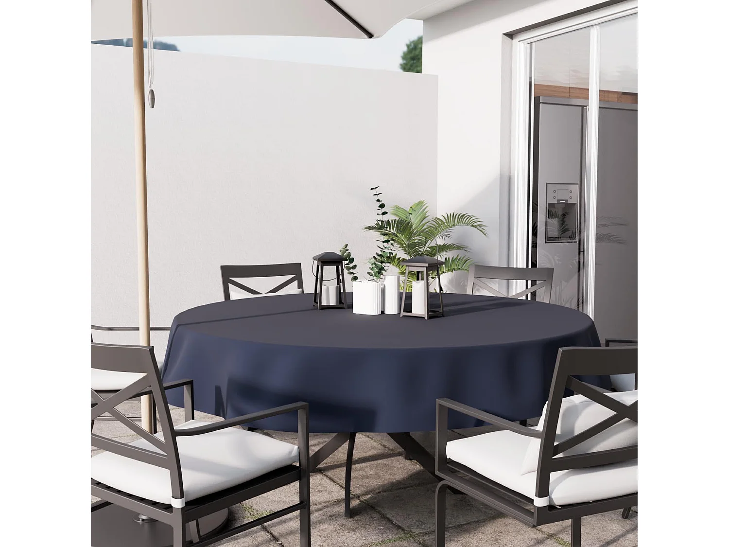 Nappe anti-tâches ronde 180 cm ALIX bleu jean, par Soleil d'Ocre