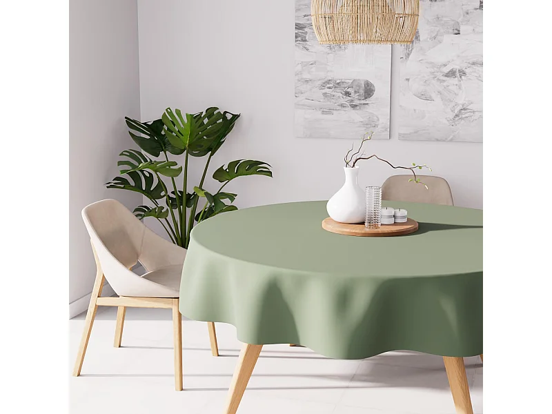 Nappe anti-tâches ronde 180 cm ALIX kaki , par Soleil d'Ocre