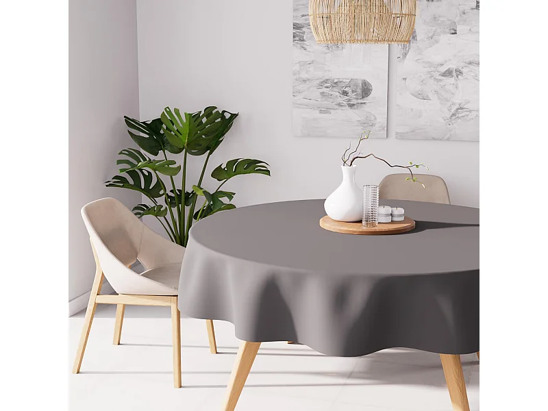 Nappe anti-tâches ronde 180 cm ALIX gris, par Soleil d'Ocre