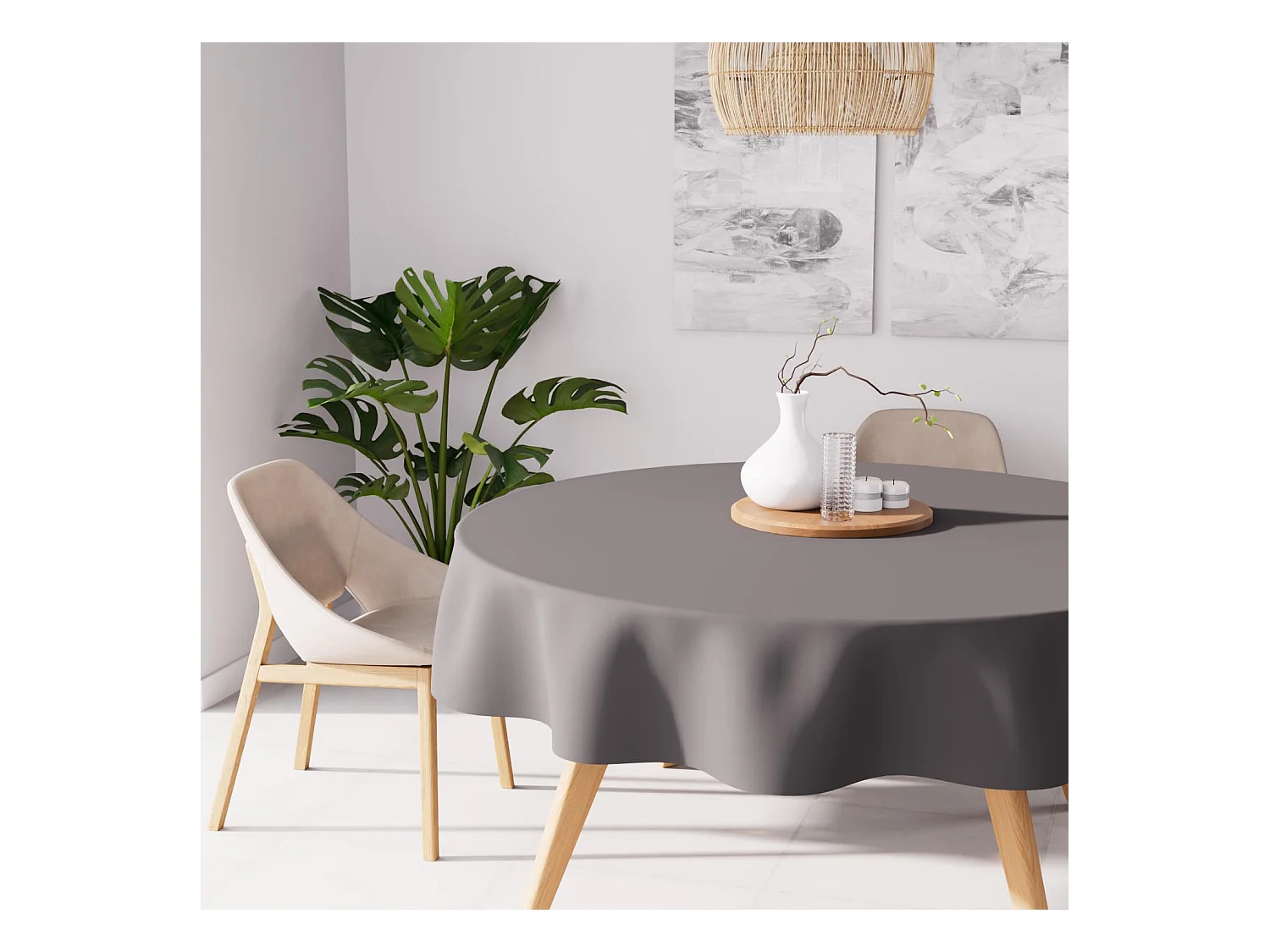 Nappe anti-tâches ronde 180 cm ALIX gris, par Soleil d'Ocre