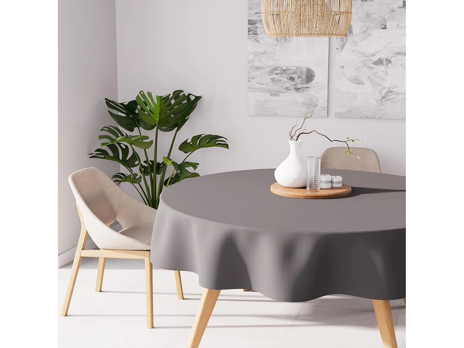 Nappe anti-tâches ronde 180 cm ALIX gris, par Soleil d'Ocre