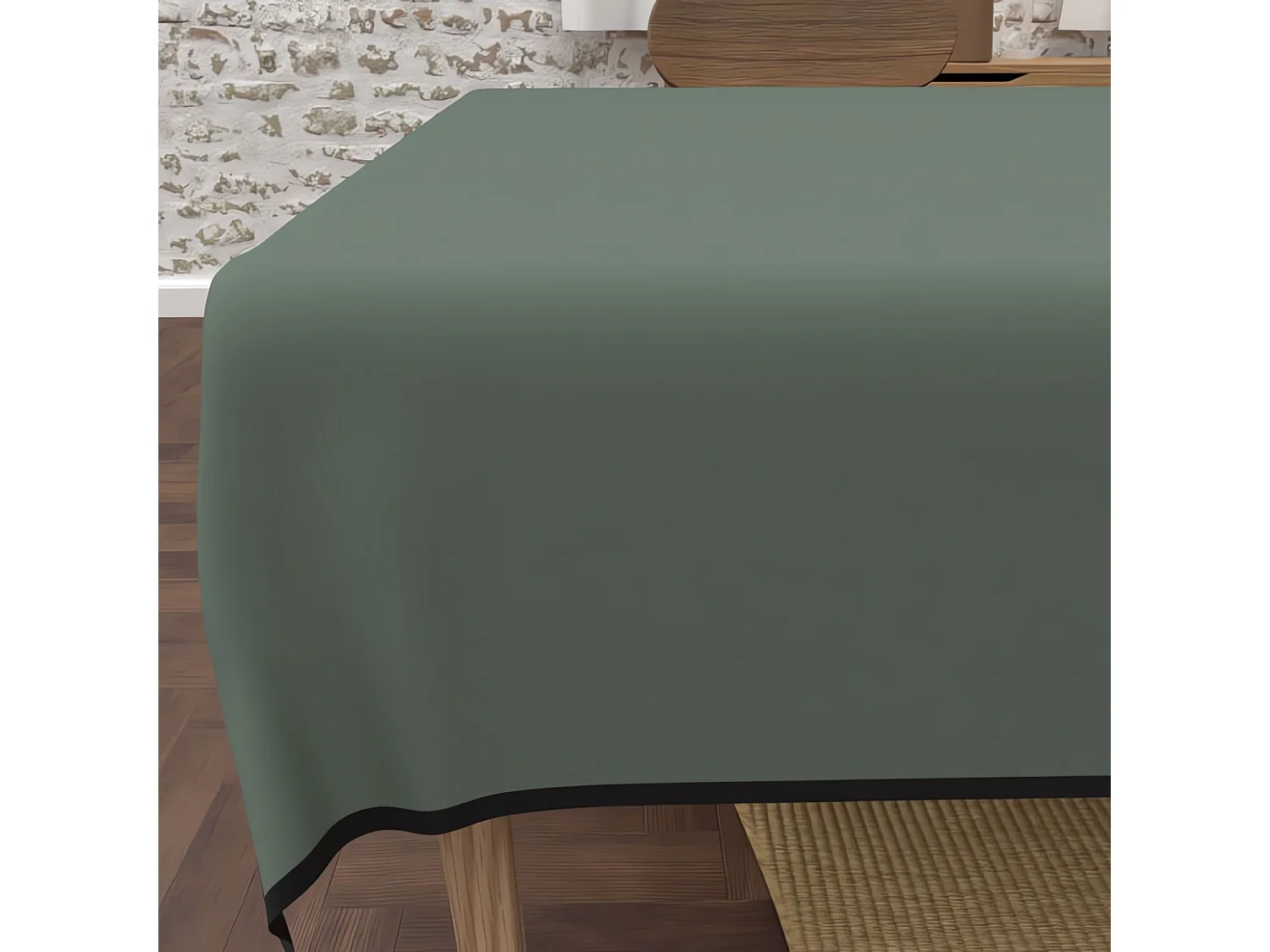 Nappe rectangle anti-tâches en microfibre lavée 140x300 cm BOHEME kaki, par Soleil d'Ocre