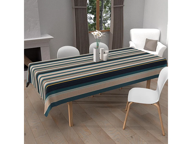 Mantel estampado antimanchas 140x300 cm BAYADERES azul, de Soleil d'Ocre