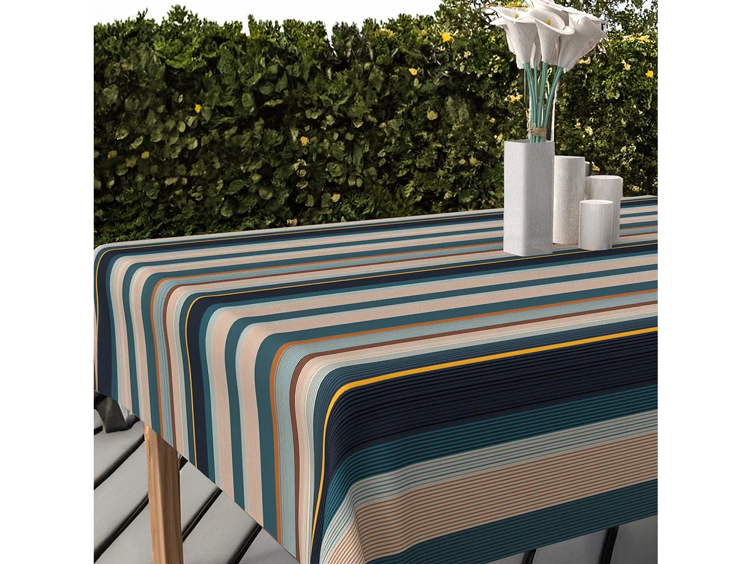 Mantel estampado antimanchas 140x300 cm BAYADERES azul, por Soleil d'Ocre