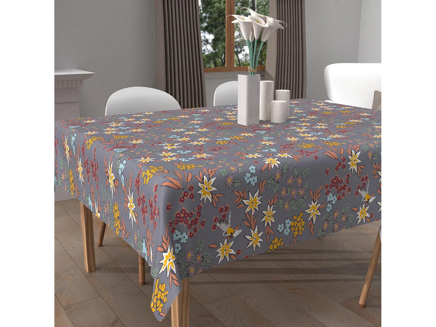 Mantel cuadrado estampado antimanchas 180x180 cm ARTEMIS, de Soleil d'Ocre