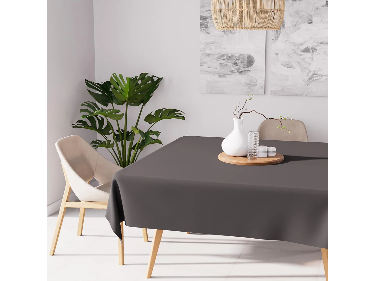 Mantel cuadrado antimanchas 140X140 cm ALIX antracita, por Soleil d'Ocre