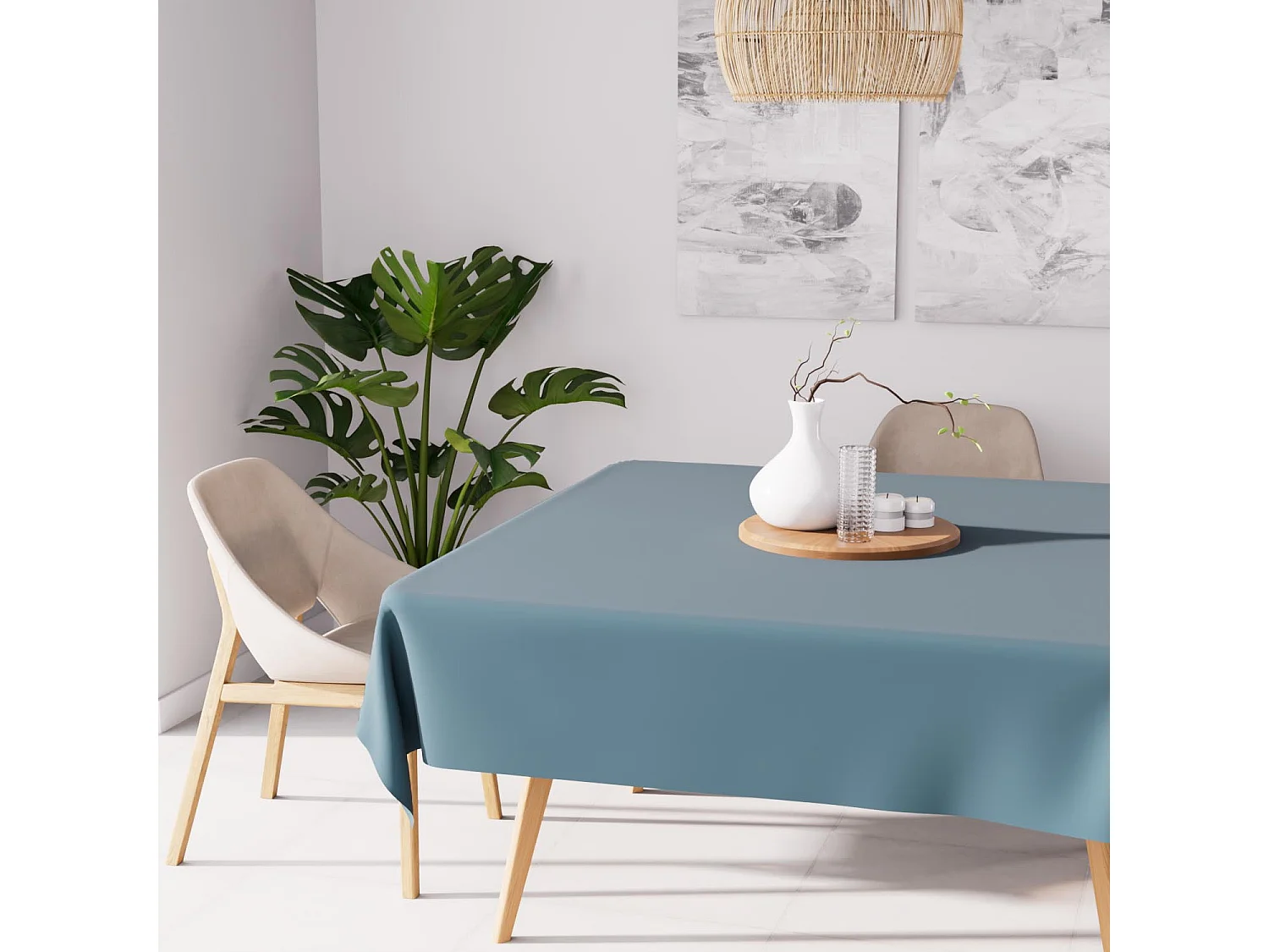 Nappe anti-tâches carrée 140X140 cm ALIX bleu celadon, par Soleil d'ocre