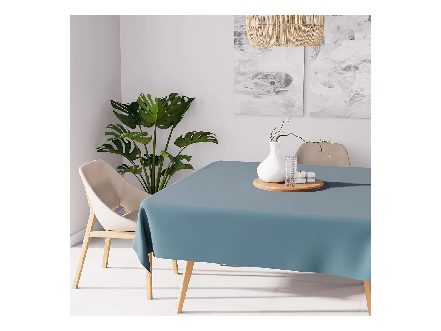 Nappe anti-tâches carrée 140X140 cm ALIX bleu celadon, par Soleil d'ocre