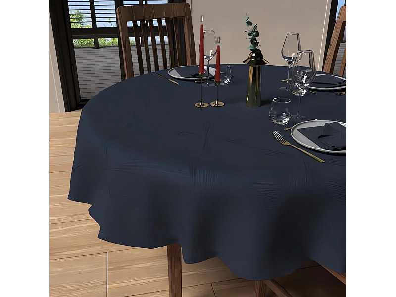 Mantel redondo antimanchas diámetro 180 cm LUXURY midnight blue, de Soleil d'Ocre