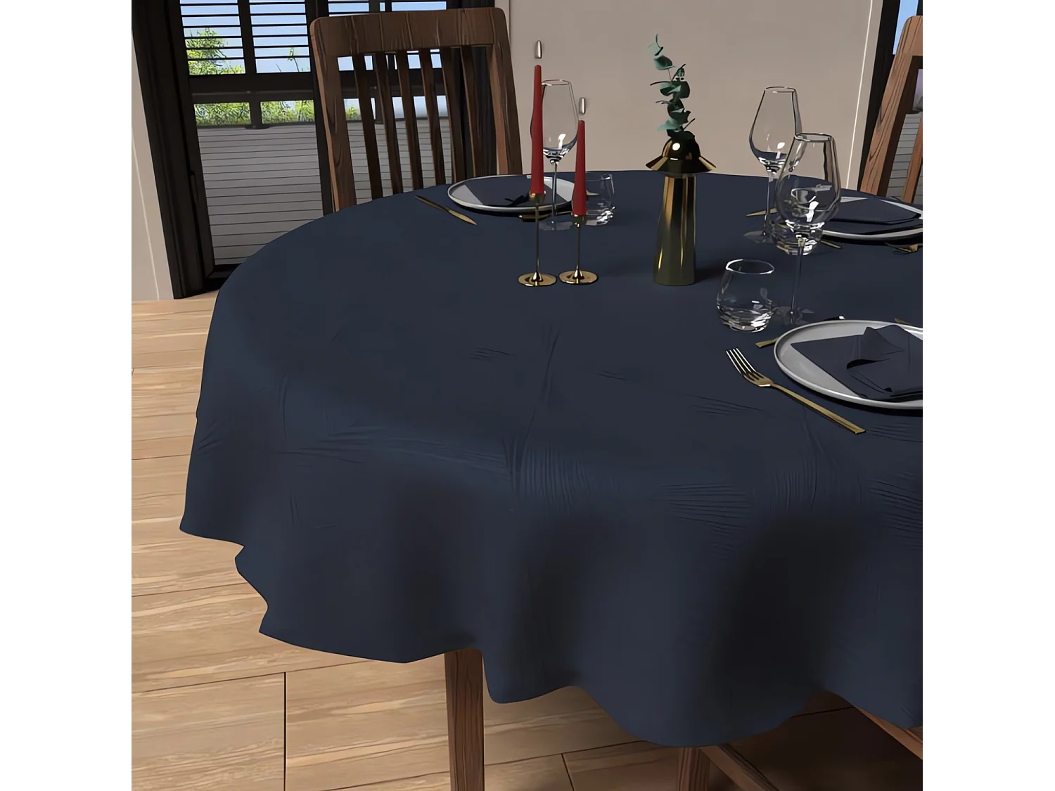 Mantel redondo antimanchas diámetro 180 cm LUXURY midnight blue, por Soleil d'Ocre