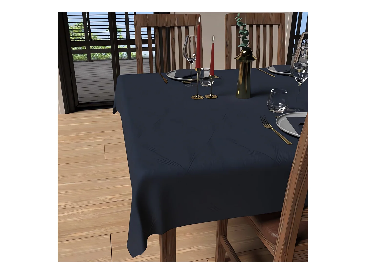 Nappe rectangle anti-tâches 150x250 cm LUXURY bleu nuit, par Soleil d'Ocre