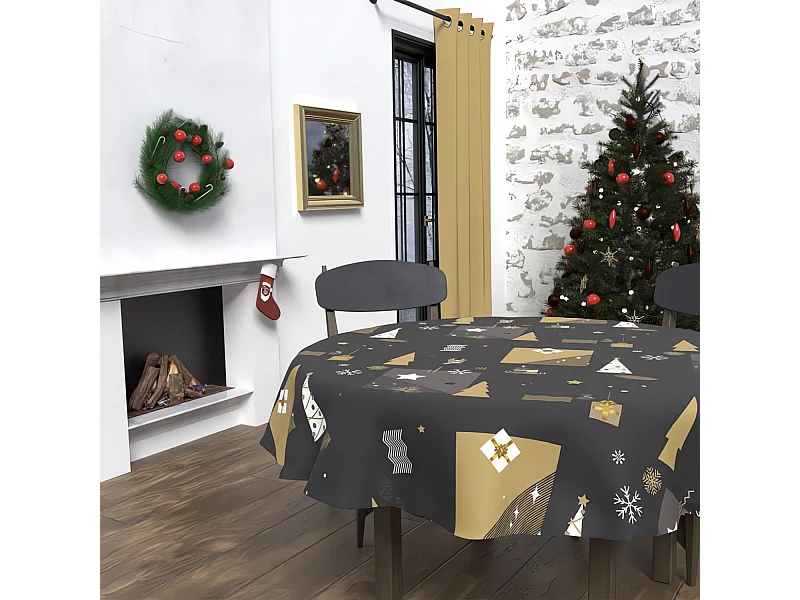 Nappe ronde anti-tâches diamètre 180 cm SAPIN noir, par Soleil d'Ocre