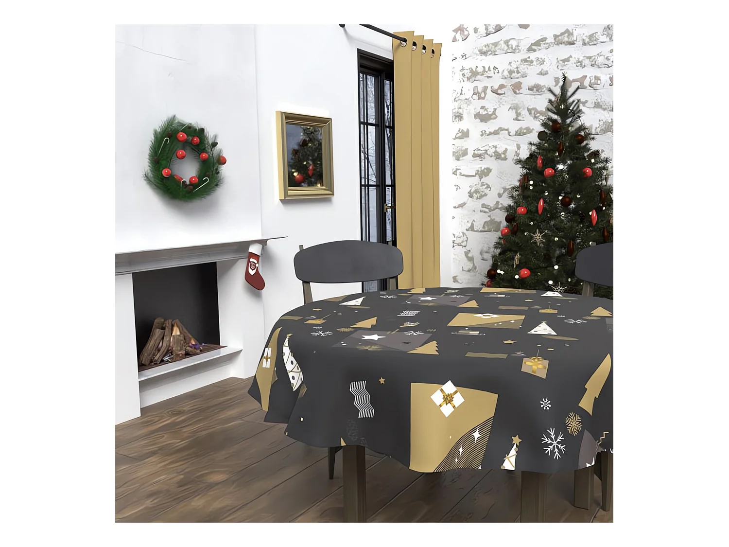 Nappe ronde anti-tâches diamètre 180 cm SAPIN noir, par Soleil d'Ocre