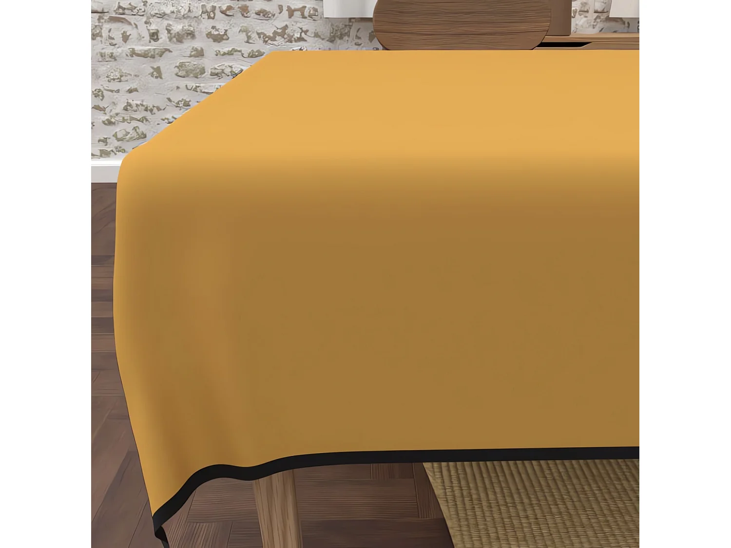 Nappe rectangle anti-tâches en microfibre lavée 140x240 cm BOHEME moutarde, par Soleil d'Ocre