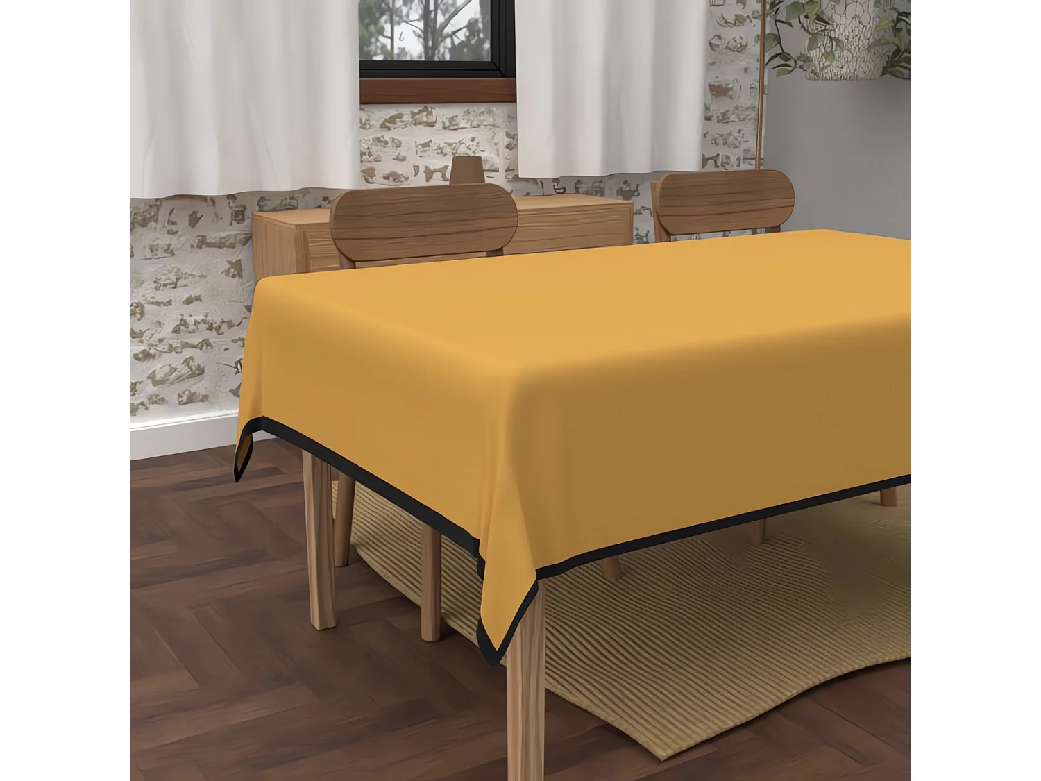 Nappe rectangle anti-tâches en microfibre lavée 140x240 cm BOHEME moutarde, par Soleil d'Ocre