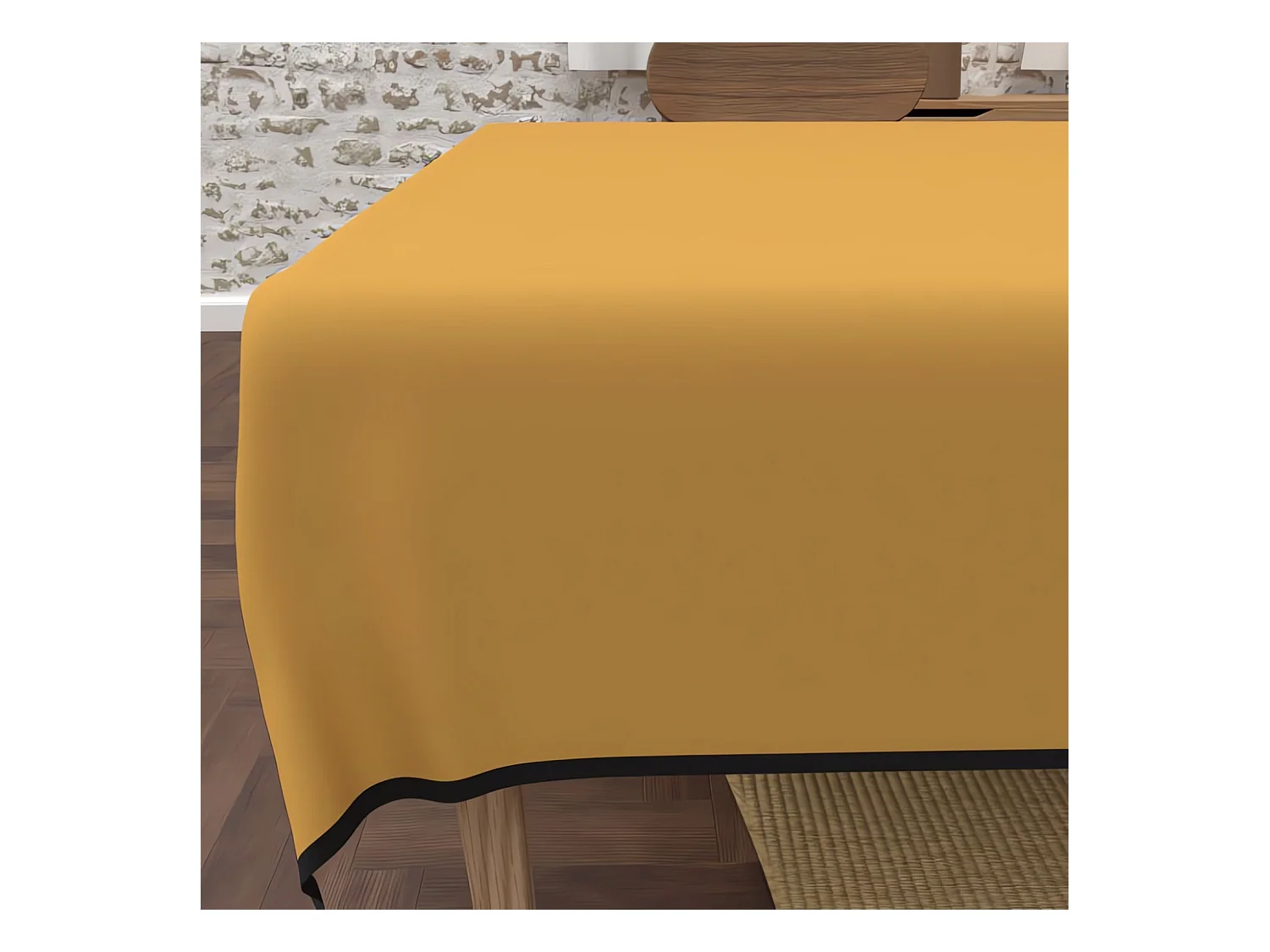 Nappe rectangle anti-tâches en microfibre lavée 140x240 cm BOHEME moutarde, par Soleil d'Ocre