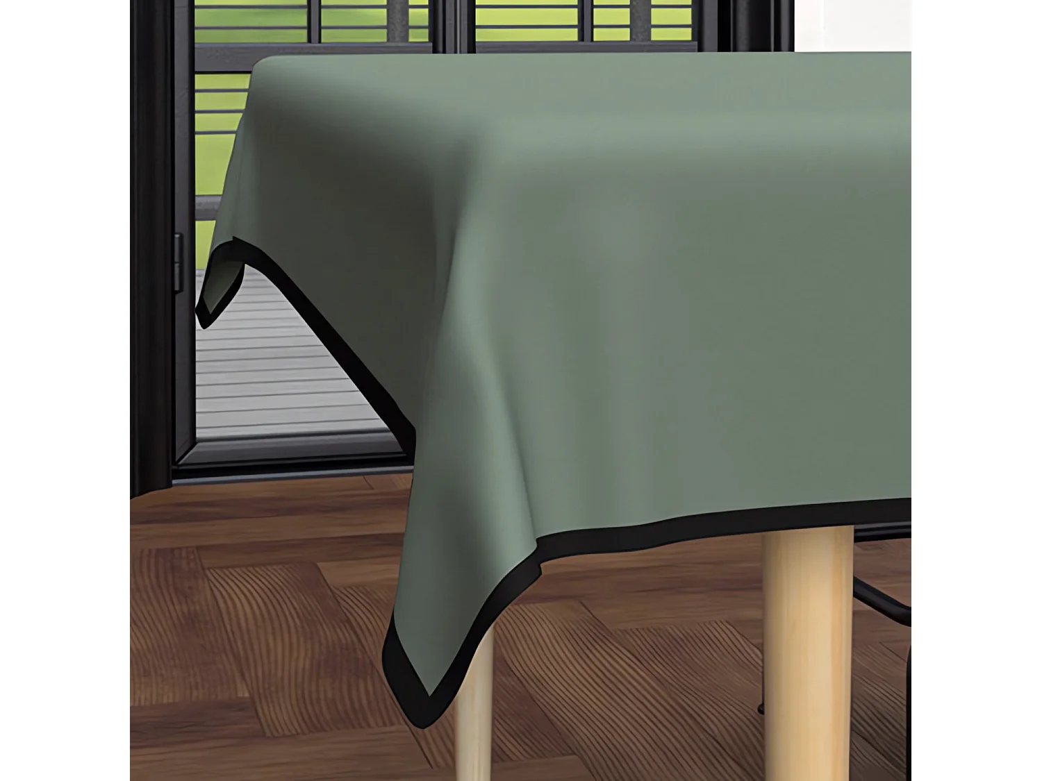 Nappe rectangle anti-tâches en microfibre lavée 140x240 cm BOHEME kaki, par Soleil d'Ocre