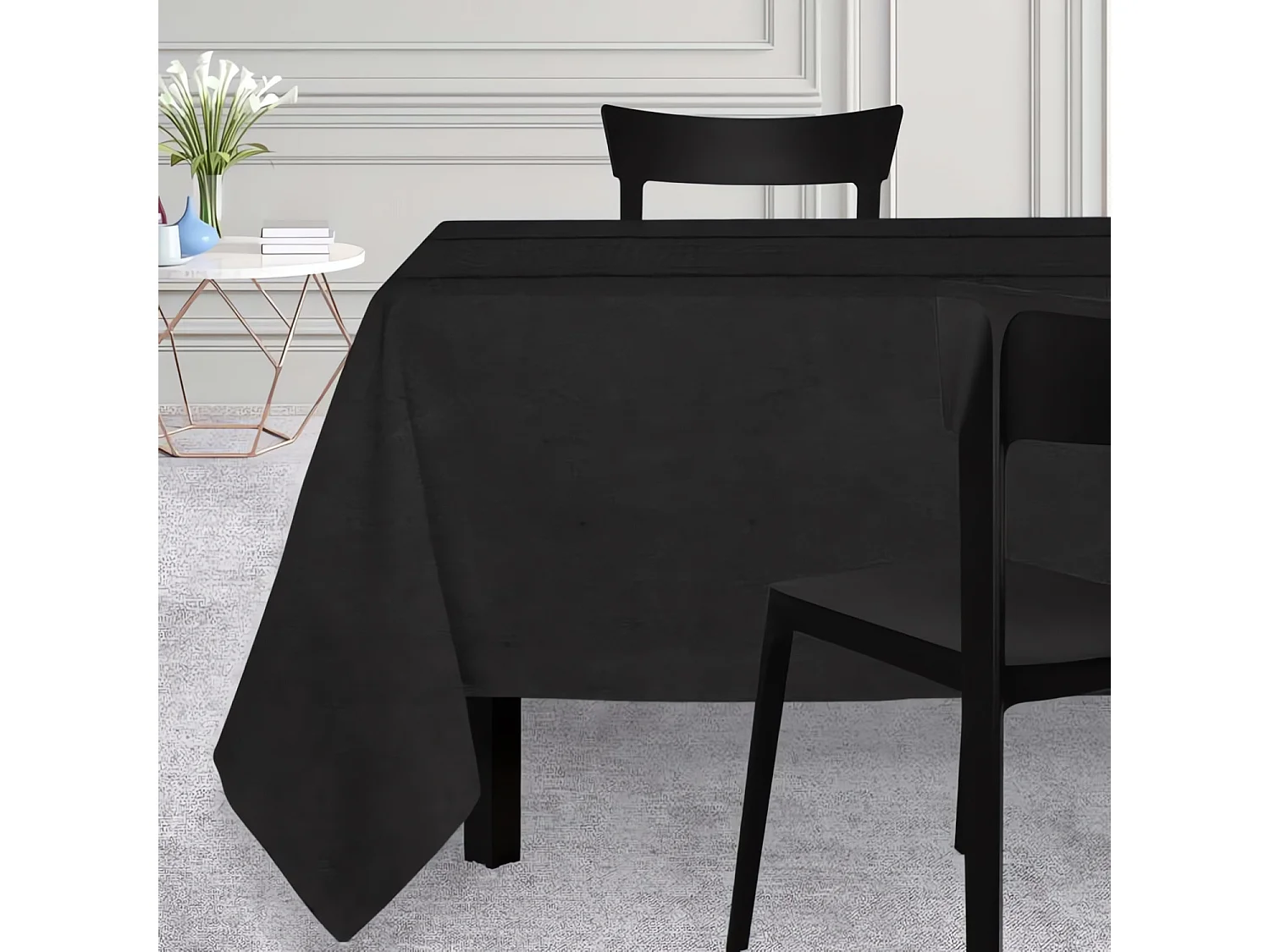 Nappe rectangle 150x300 VENISE noir, par Soleil d'Ocre