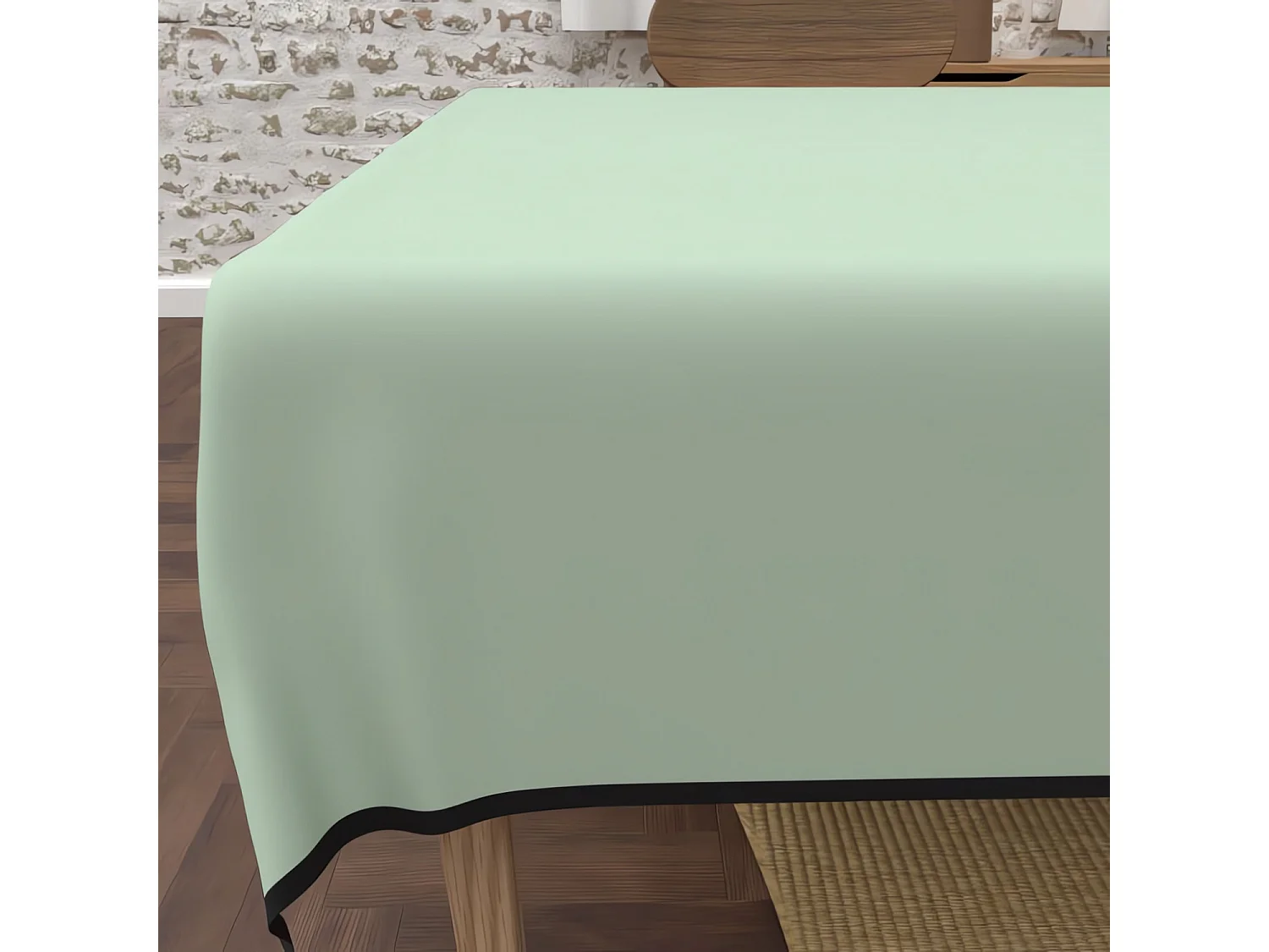 Mantel rectangular antimanchas en microfibra lavada 140x240 cm BOHEME verde agua, de Soleil d'Ocre