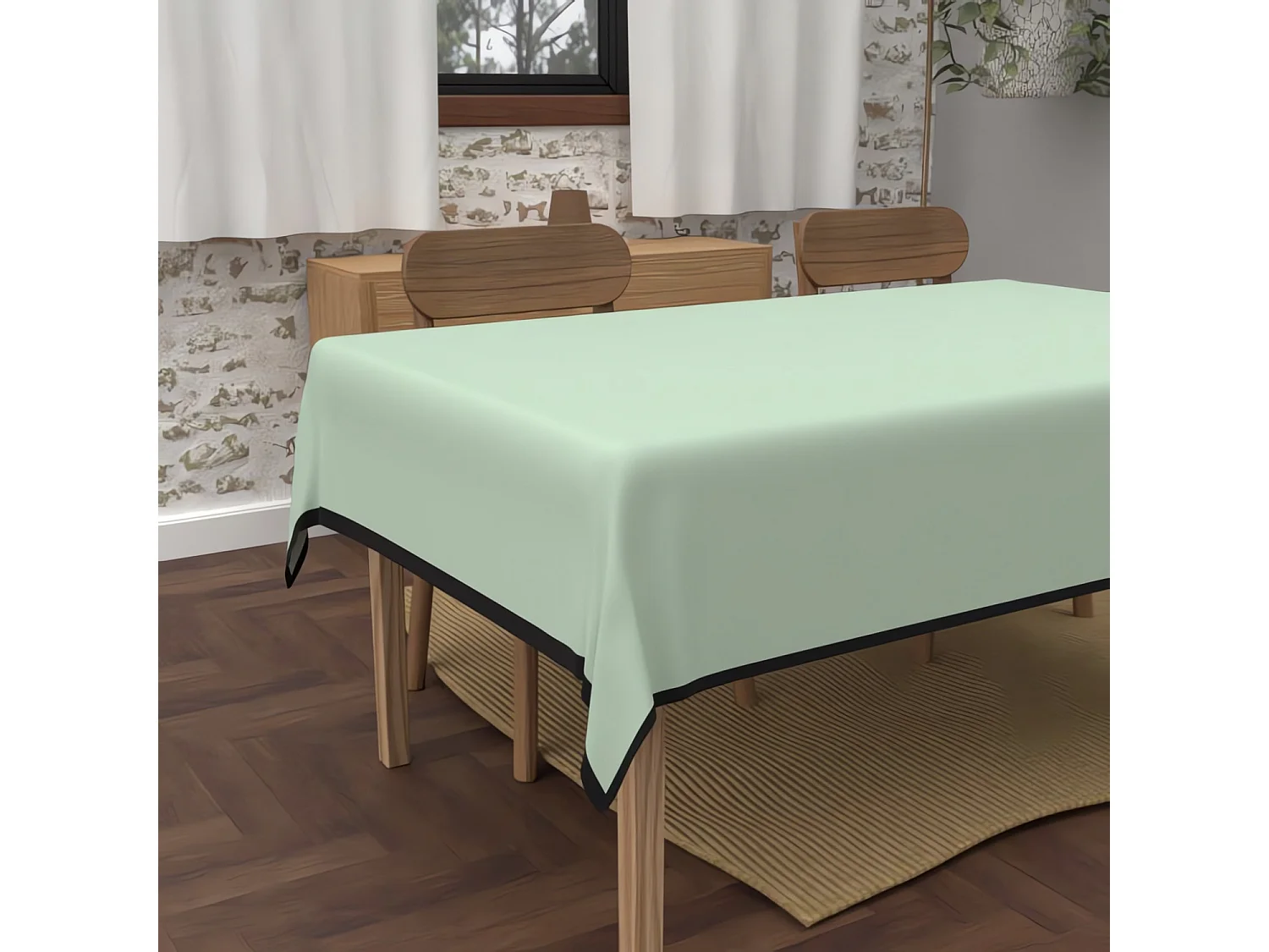 Nappe rectangle anti-tâches en microfibre lavée 140x240 cm BOHEME vert eau, par Soleil d'Ocre