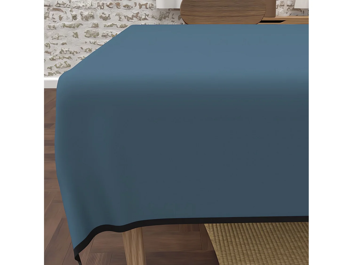 Mantel rectangular antimanchas en microfibra lavada 140x240 cm BOHEME azul, de Soleil d'Ocre