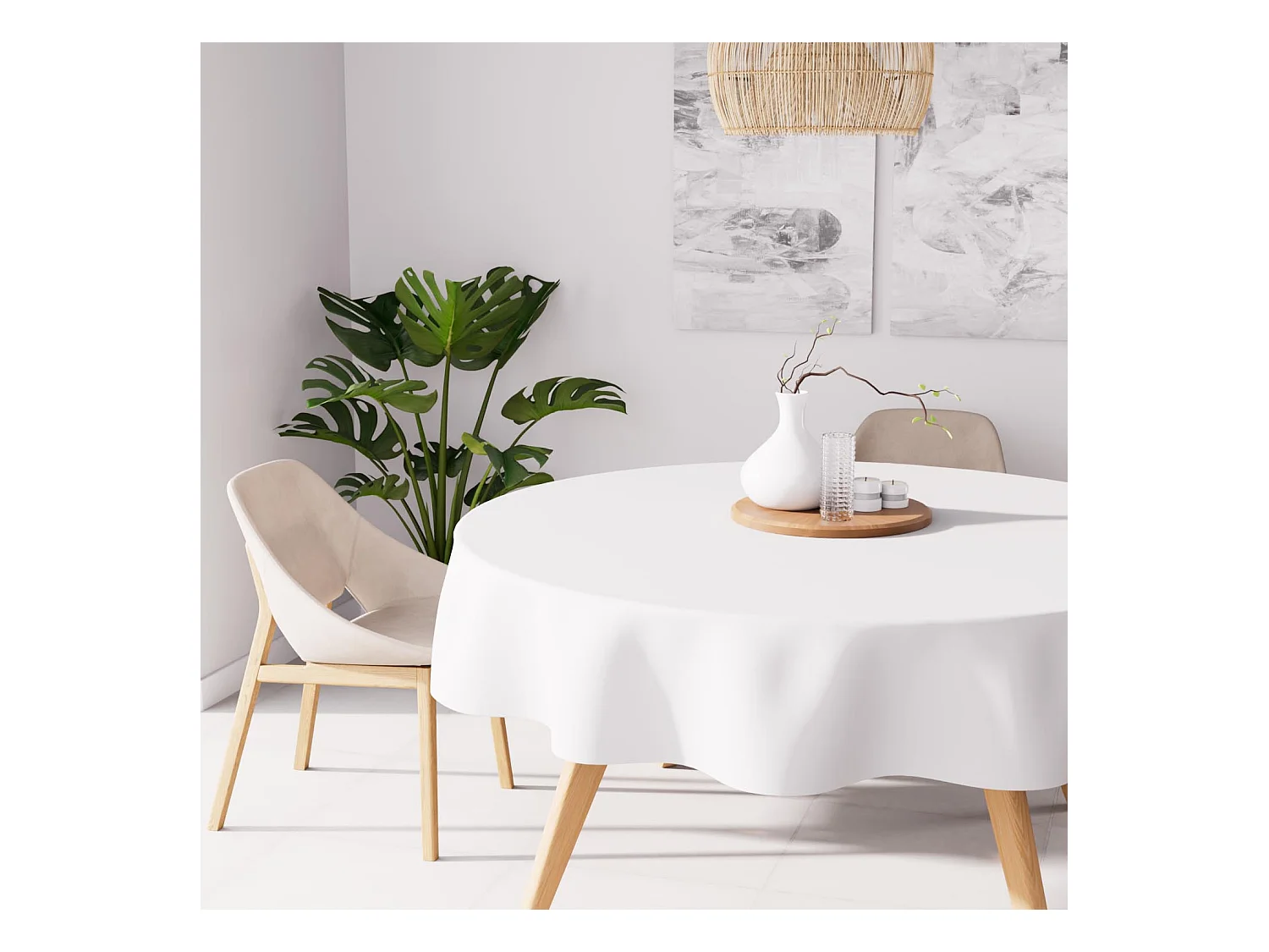 Nappe anti-tâches ronde 180 cm ALIX blanc, par Soleil d'Ocre