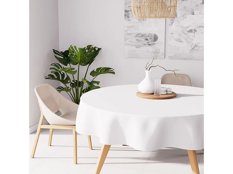 Nappe Ronde 180 Cm - Blanc - En Polyester Lourd - Facile D'entretien - Pour Table De Fête Ou Quotidien