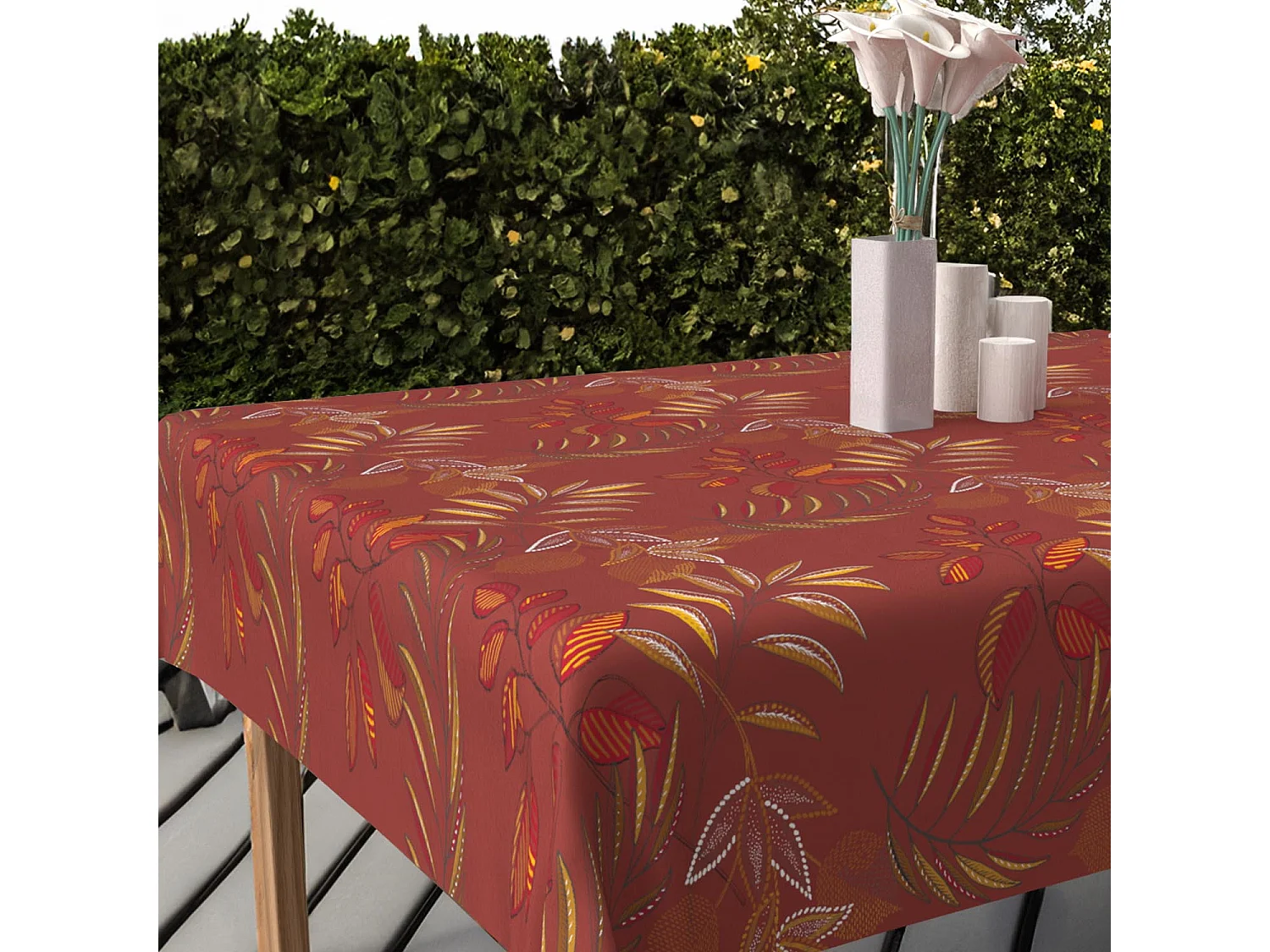 Mantel rectangular estampado antimanchas 140x200 cm FLORES, de Soleil d'Ocre