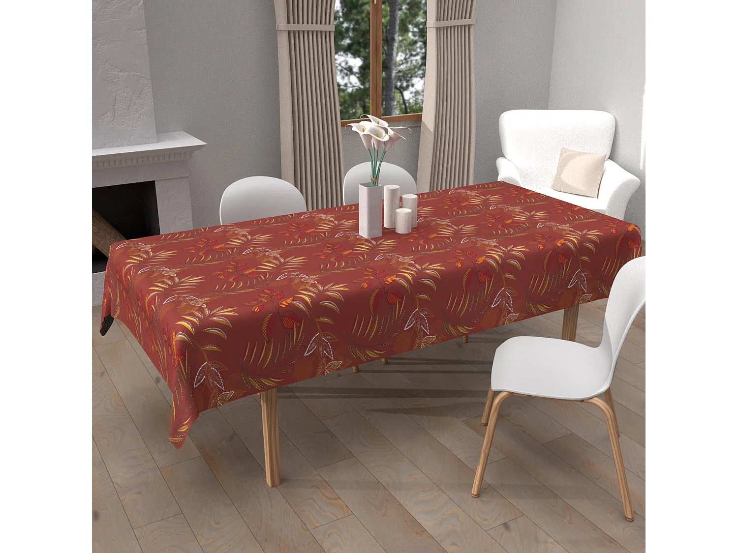 Mantel rectangular estampado antimanchas 140x200 cm FLORES, por Soleil d'Ocre