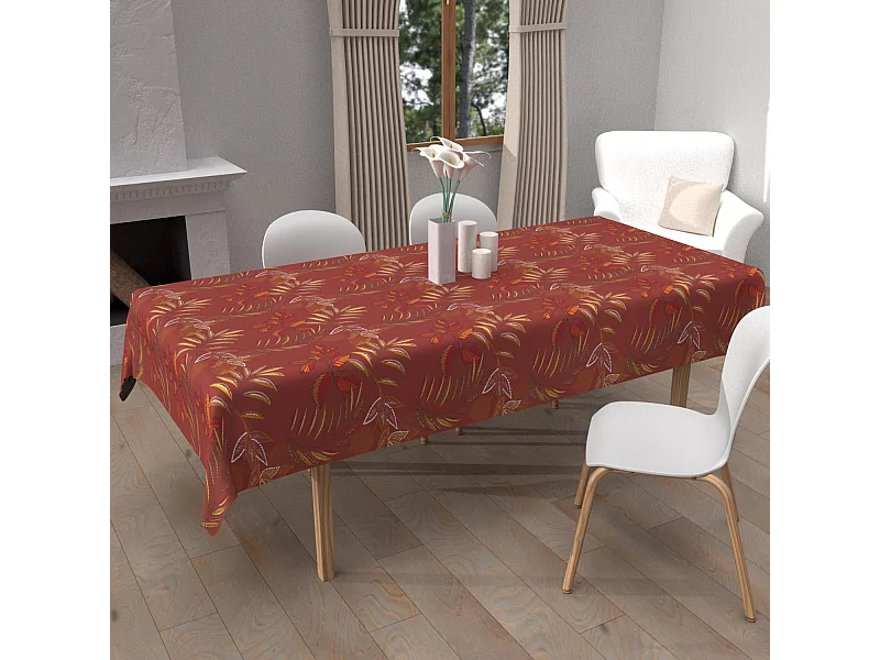 Mantel rectangular estampado antimanchas 140x200 cm FLORES, por Soleil d'Ocre