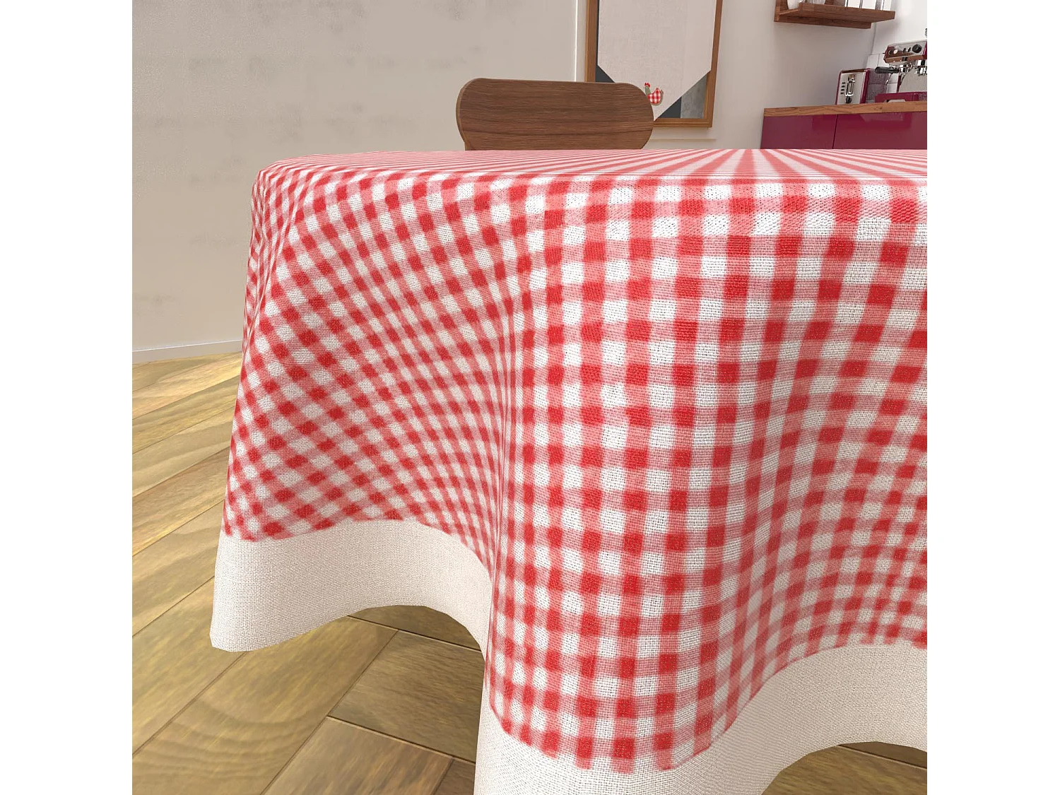 Mantel redondo antimanchas de algodón diámetro 160 cm rojo VICHY, de Soleil d'Ocre