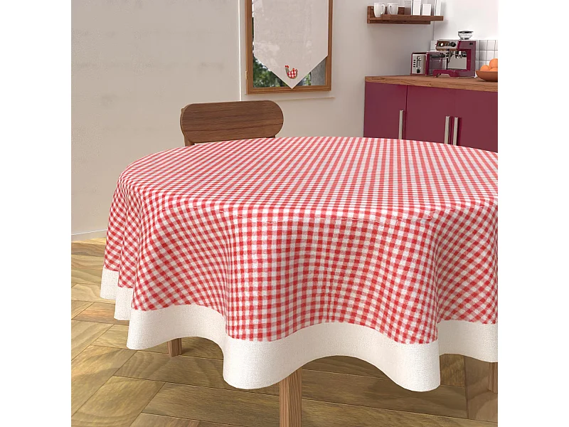 Nappe ronde anti-tâches en coton diamètre 160 cm VICHY rouge, par Soleil d'Ocre