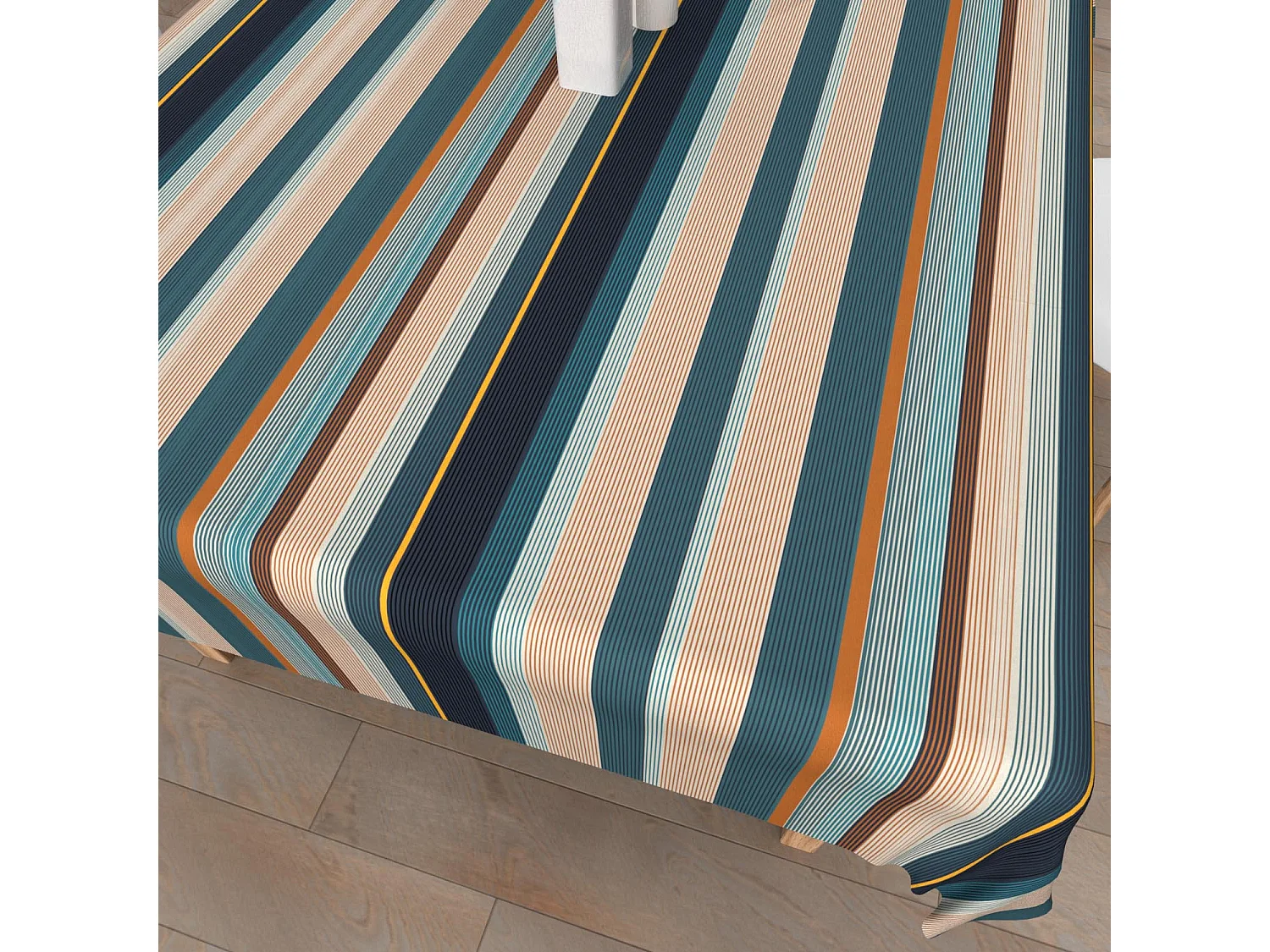 Mantel rectangular estampado antimanchas 140x200 cm BAYADERES azul, de Soleil d'Ocre