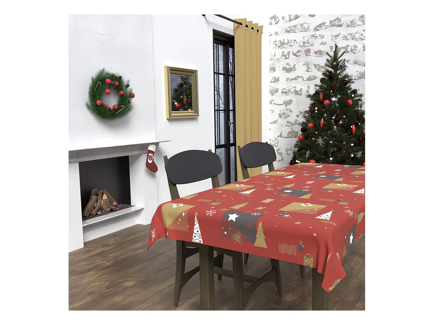 Nappe rectangle anti-tâches 140x300 cm SAPIN rouge, par Soleil d'Ocre
