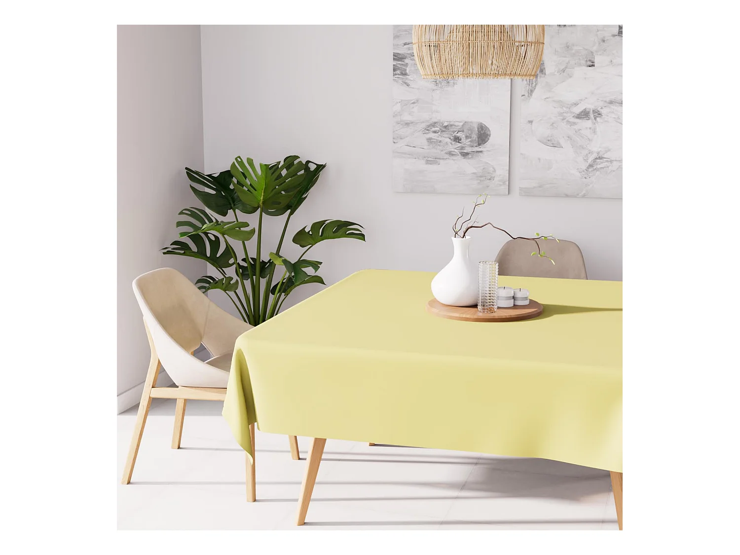 Nappe anti-tâches carrée 140X140 cm ALIX vert citron, par Soleil d'ocre