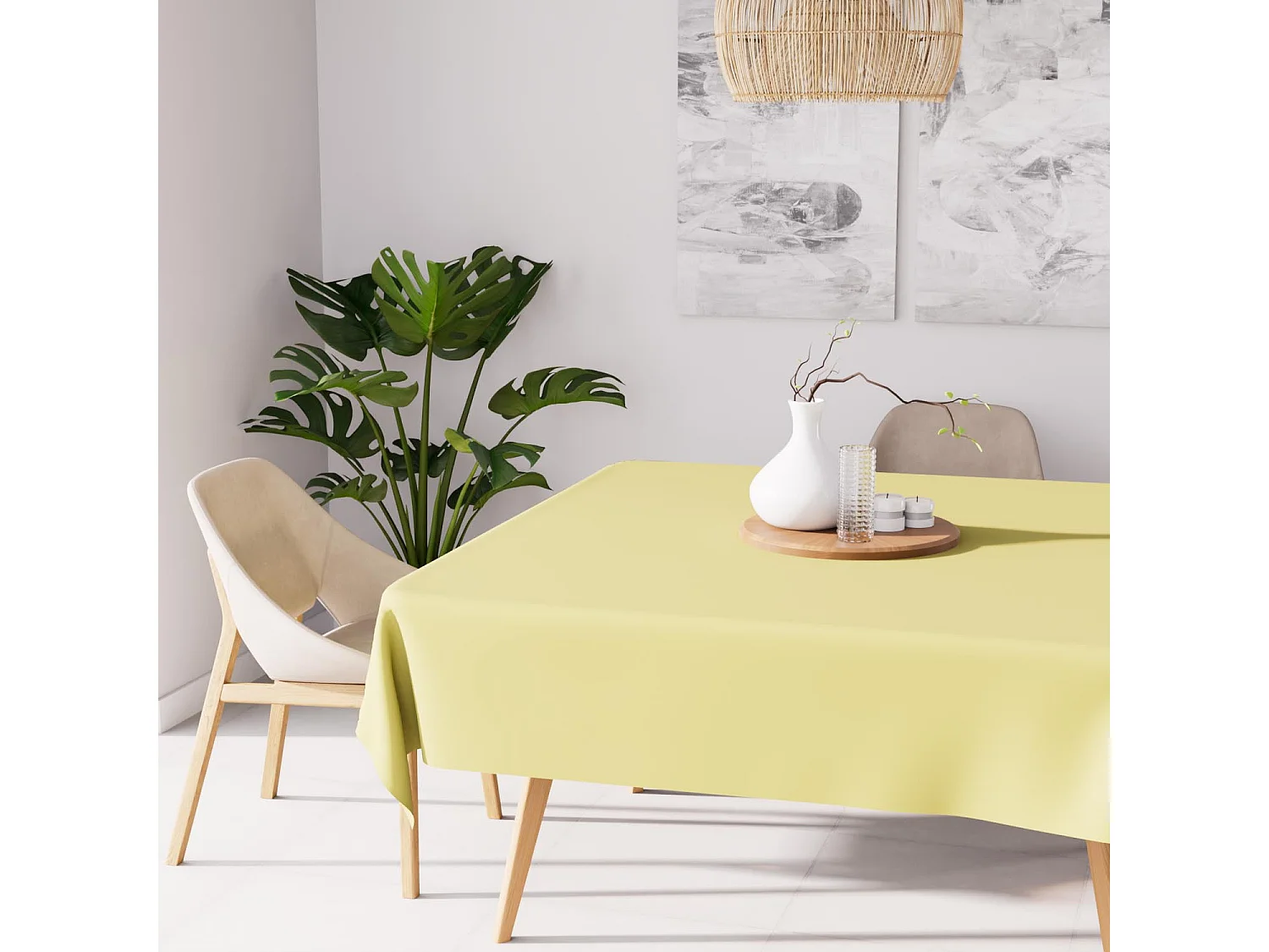 Mantel cuadrado antimanchas 140X140 cm ALIX verde lima, por Soleil d'Ocre