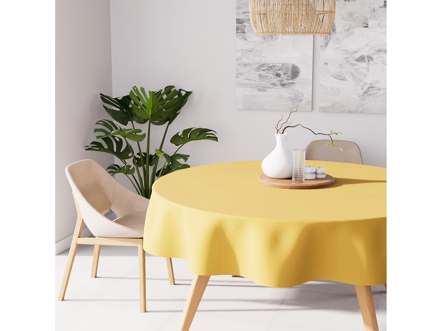 Mantel redondo antimanchas 180 cm ALIX amarillo radiante, de Soleil d'Ocre