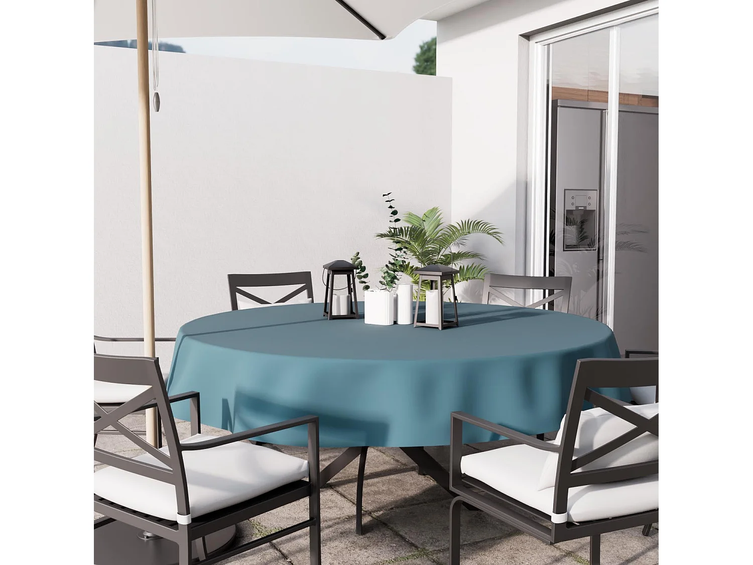 Nappe anti-tâches ronde 180 cm ALIX bleu celadon, par Soleil d'Ocre